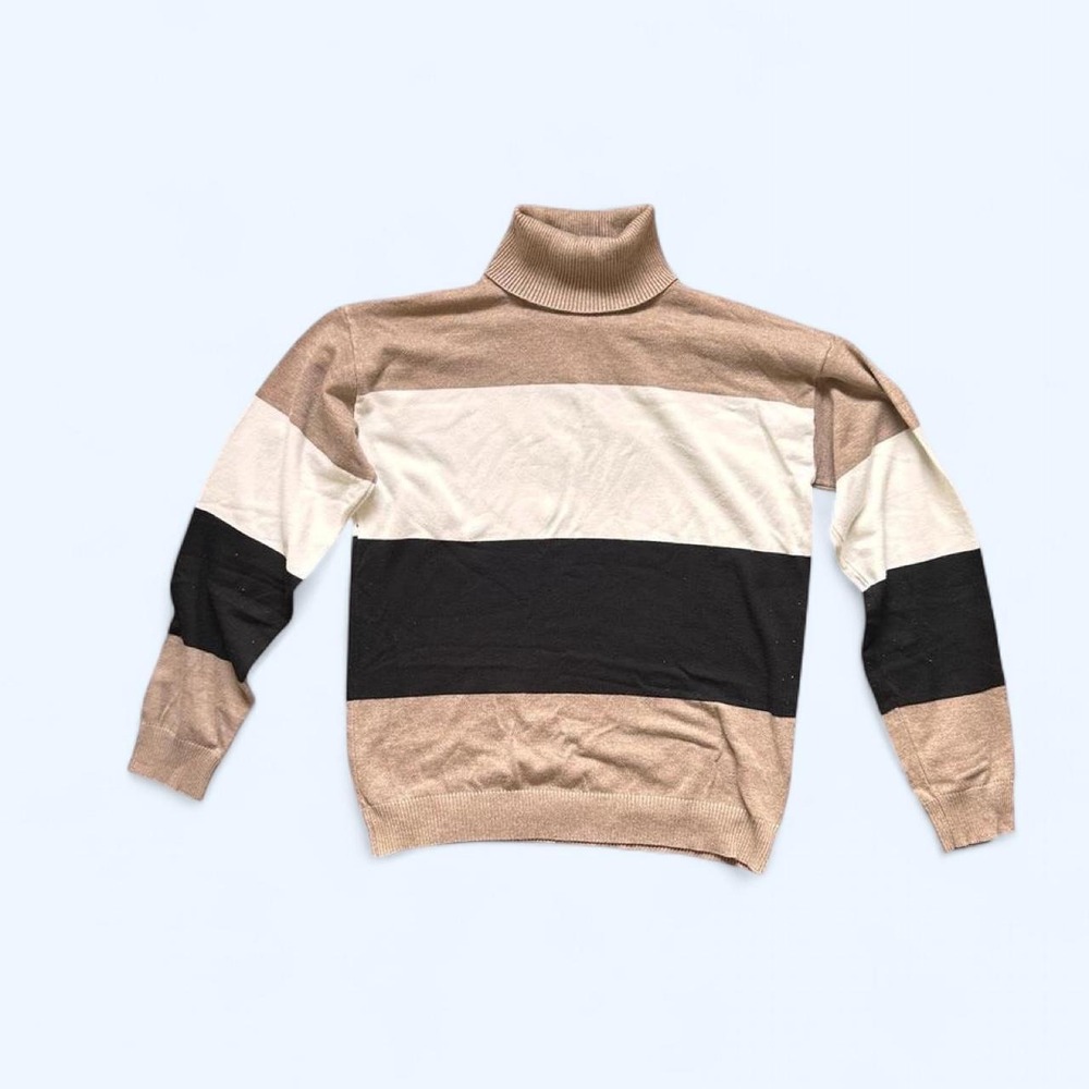 Cielo striped turtle neck sweater in beige, white, & black ✨🤍 • size: L